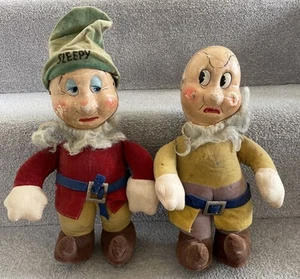 Two Antique Vintage Disney Snow White Dwarf Cloth Doll Soft Toys Need TLC - Picture 1 of 8