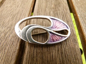 Spilla vintage Ortak argento sterling grigio Malcolm, smalto viola scozzese - Foto 1 di 2