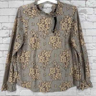 Women's blouse with floral lace with long sleeves Allegra K Size L Brown - Image 1 of 4