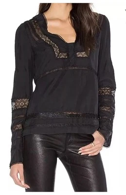 Blusa DEREK LAM 10 CROSBY 100 % Seda Cuello en V Bajo Manga Larga Negra Talla 10 $395 Foto 1 de 4