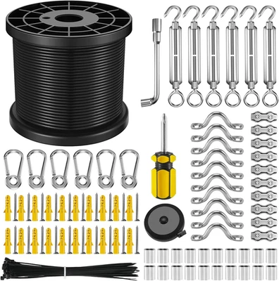 String Light Hanging Kit with 200 Ft Vinyl Coated 304 Stainless Steel Cable, Str - Image 1 of 4