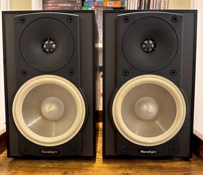 2 Paradigm Atom Monitor V.5 Bookshelf Speakers Black Clean w Grills - Image 1 of 4