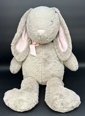 PBK Pottery Barn Kids плюшевый желтовато-коричневый серый кролик розовые уши нос бант большой 26 дюймов - Изображение 1 из 4