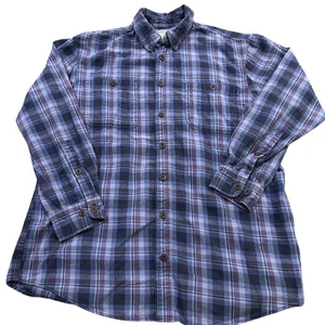 Duluth Trading Co Shirt Mens Large Tall Blue Red Plaid Flannel Button Down - Picture 1 of 7