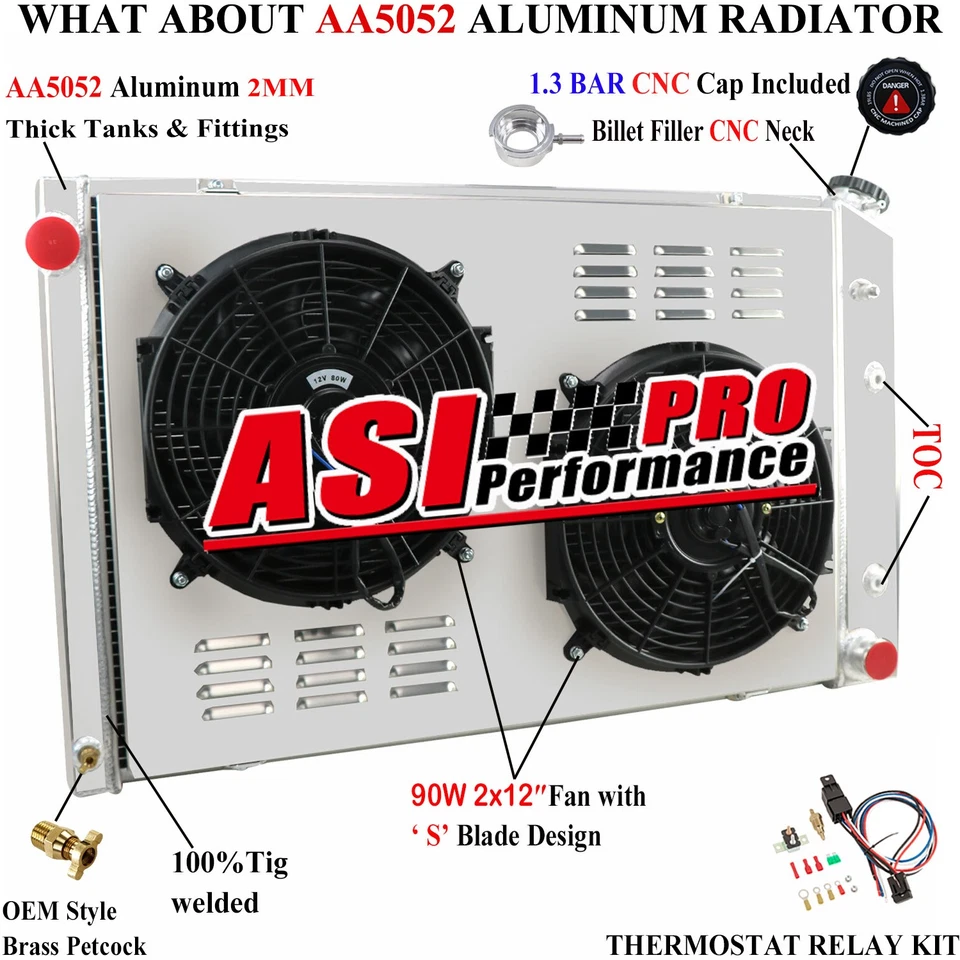 3 ROW Radiator W/Shroud Fan For Chevy C10 C20 K10 K20 Blazer GMC Jimmy BB Foto 1 de 4