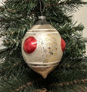 De colección Alemania Jumbo 4.5” Lágrima de Plata Levantada Lunares Rojos Adorno de Navidad COMO ESTÁ - Imagen 1 de 9