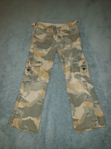 Limited Too 6 Cargo Pants Olive Drab Tan Camouflage Flared Slit Button Hem Y2K - Picture 1 of 7