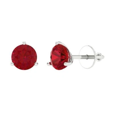 Simulated Ruby Stud Earrings for Women, Screw back (1.5 cttw, 6mm, Round-Cut) - Image 1 of 4