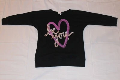 Camisa Circo Niñas Mediana Negra Corazón "be you" Lentejuelas Manga Larga  Foto 1 de 4