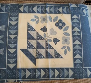 Vintage Sewing Fabric Springs Pillow Panels 17x45" Blue Flower Basket cotton - Picture 1 of 4