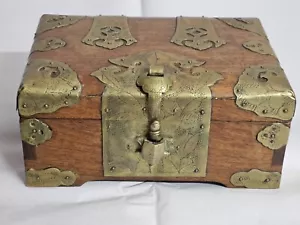Antique Chinese Hongmu Rosewood Jewelry Box Brass BIndings Mahogany - Picture 1 of 9