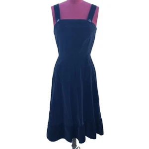 Vintage I. Magnin Dress Small Black Velvet Patch Pockets Pinafore Jumper 80s - Picture 1 of 10