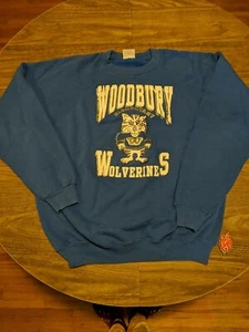 Felpa Pullover True Vintage Woodbury Elementary Wolverines Blu XXL - Foto 1 di 4