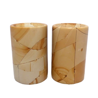 Set of Two Stone Tea Light Candle Holders Natural Wood-Marble 7.5cm tall (Set D) - Image 1 of 4