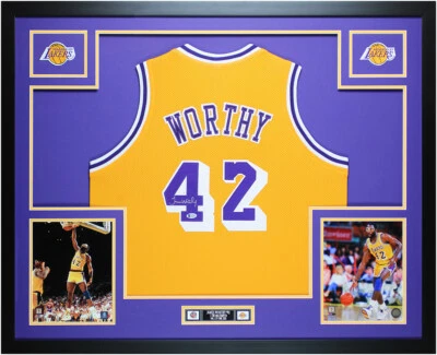 James Worthy Autographed and Framed Yellow Los Angeles Lakers Jersey Beckett COA - Image 1 of 4
