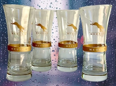 4 Meukow Cognac Highball Glasses Panther Logo Gold Trim On Clear Glass - Image 1 of 4