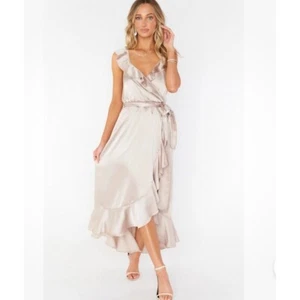 Samantha Ruffle Wrap Dress - Show Me The Ring Luxe Satin Dress - Picture 1 of 5