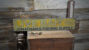 Custom Live Bait Lake House Sign - Rustic Hand Made Vintage Wooden - Picture 1 of 2