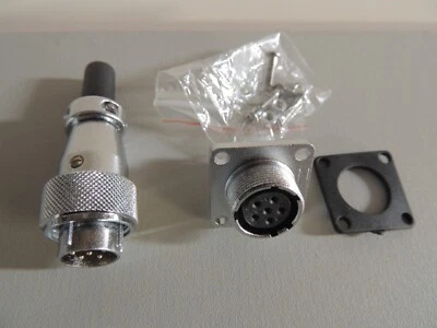 6 Pin 16mm Male/Female Square Panel Chassis Mount Metal Aviation Type Connector - Image 1 of 4