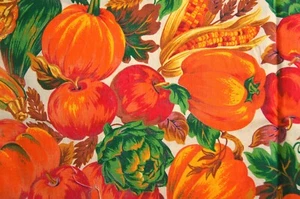 3/4 Yard Apples Pumpkins Corn Fall Cotton Quilting Fabric 29" X 60" Vintage - Picture 1 of 2