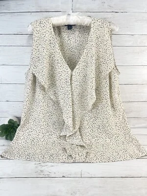 Camisa sin mangas Isaac Mizrahi I M NYC cuello en V beige volantes cuello en V talla capa mediana Foto 1 de 4