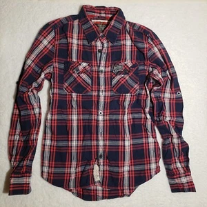 Camisa abotonada SuperDry para mujer XL roja y azul a cuadros leñador franela - Imagen 1 de 8