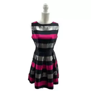 Charming Charlie Women’s Dress Fit & Flare Striped Pleated Skirt Boatneck Size M - Picture 1 of 8