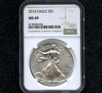 2014 American Silver Eagle NGC MS69 Modern Bullion Coin Certified Near Perfect - Image 1 of 4