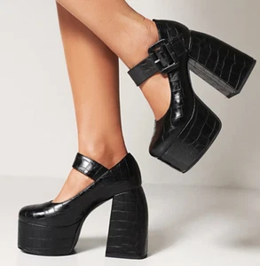 Mary Jane Lolita Pumps Women Buckle Strap Patent Leather Block Heels Party Shoes - Picture 1 of 15