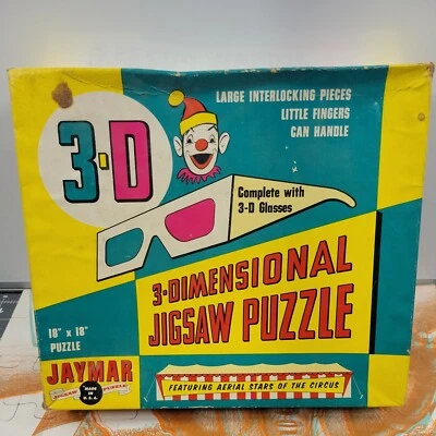 复古 Jaymar 3-D 拼图拼图特色马戏团空中之星带眼镜 — 第 1/4 张图片