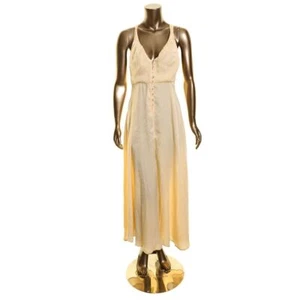 FREE PEOPLE Women's Champagne Satin Woven Plunging V-neck A-Line Dress S TEDO - Picture 1 of 4