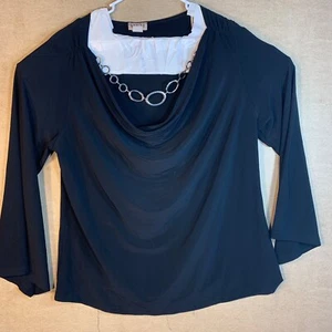 MKM Designs Top Women 3X Black Pullover Scoop Neck Embellished Classy Office VTG - Picture 1 of 11