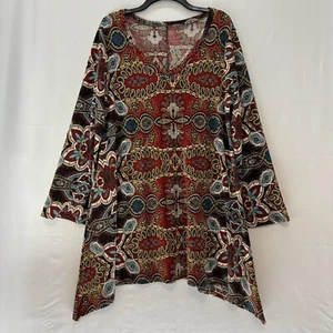 Unbranded Mini Dress 3X Paisley Stretch Shift Long Sleeve Asymmetric Hem Multi - Picture 1 of 6