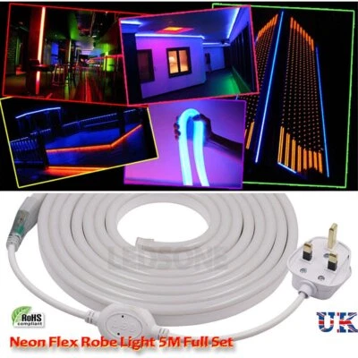 Striscia pieghevole neon LED 5M 5050 corda luce tubo impermeabile set luce spina UK 240V - Immagine 1 di 4