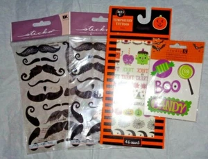 1 New Halloween GLOW Masks 4 glow sticks 46ct tattoos 4 stickers 34 moustaches - Picture 1 of 4