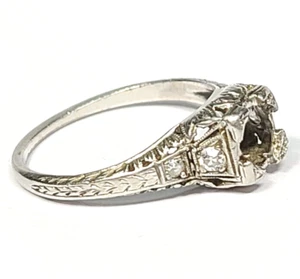 Vintage Platinum and Diamond Floral Pattern Engagement Ring Setting Size 5 1/2 - Picture 1 of 5