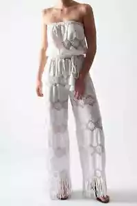 Miguelina Damen weiß Naima Spitze mit Fransen Gürtel trägerloser Overall Small $ 495 - Bild 1 von 5