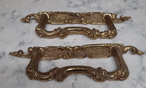 set 2 Cast Brass Sliding Door Handles Pulls OrnateS Cover