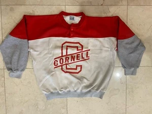 Cornell University Vintage Pullover 3 Button Crewneck Sweatshirt Size Large - Picture 1 of 9