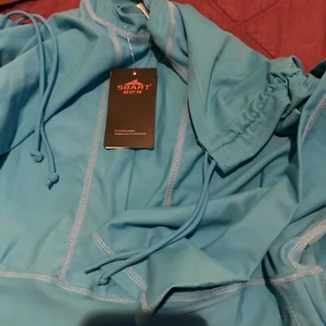 Women L Long Sleeve Half-Zip Swim Shirt Beach Dress Rash guard Teal Blue SPF NWT - Picture 1 of 11