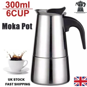 UK 6 Cup Coffee Maker - Stainless Steel Moka Pot for Induction Hob 300ml - Picture 1 of 11