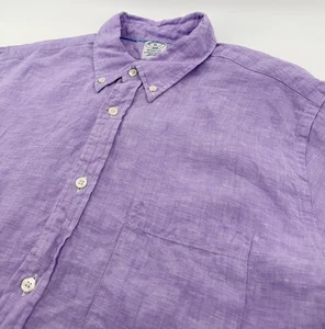 Brooks Brothers 1818 100% Linen Regent Short Sleeve Button Up Purple ShirtXL - Picture 1 of 8