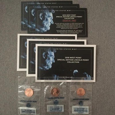 2019 W, West Point Lincoln Cent **Complete 3 Penny Set** UNC/Proof/Reverse Proof - Image 1 of 4