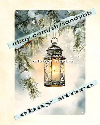 festive rustic charm Lantern Pine tin sign winter decor - Image 1 of 4