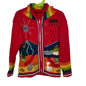 Peruvian kids Alpaca wool Jacket Coat full zip size 5 felt desert scene hooded - Picture 1 of 5