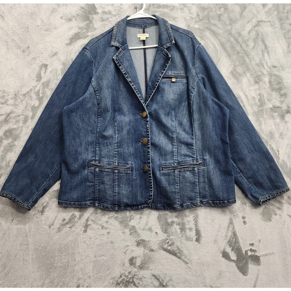 Chaqueta Coldwater Creek Mujer 24 Azul Elastizada Denim Blazer Preppy Occidental Informal Foto 1 de 4