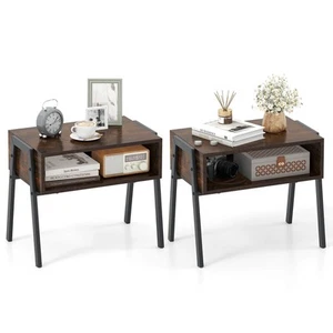 Costway 2PCS Stackable End Table Accent Table Nightstand Entrance Console Brown - Picture 1 of 10
