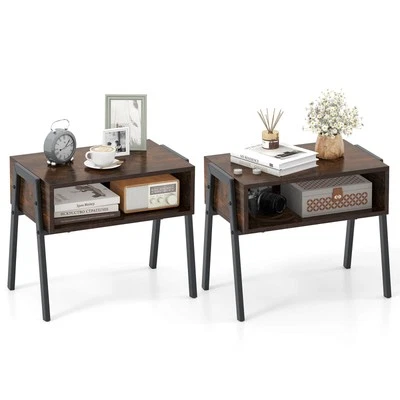 Costway 2PCS Stackable End Table Accent Table Nightstand Entrance Console Brown - Image 1 of 4