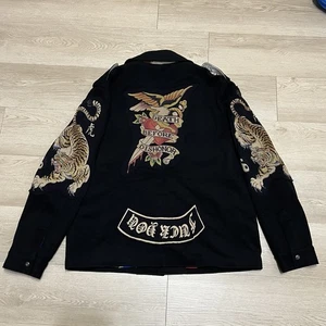 Amal Guessous A&G Wool Cashmere Jacket Silk Lined Tiger Eagle Reversible Men XL - Picture 1 of 12