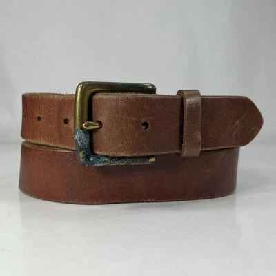 Cinturón de vestir de cuero genuino marrón - Hebilla corroída - Para hombre talla 36 Foto 1 de 4